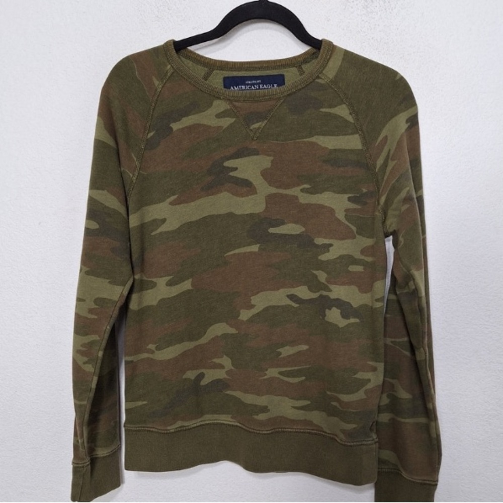 American Eagle Outfitters Green Brown Camo Print Athletic Fit Sweatshirt Size XS